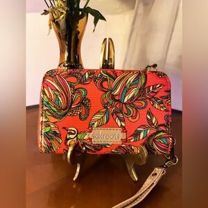 Sakroots Mini Crossbody 3 in 1 Crossbody, Clutch, and Wallet Vibrant Bird Design